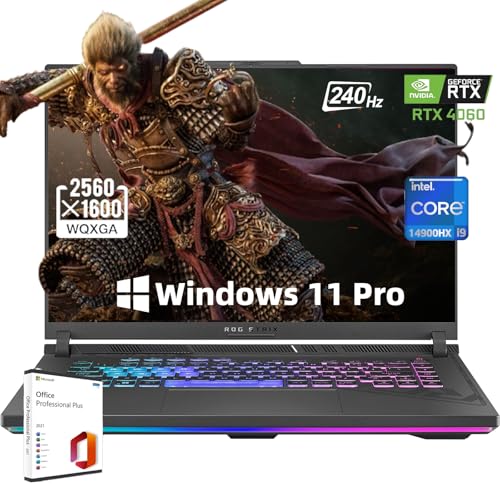 ASUS ROG Strix G16 Ordinateur portable de jeu 16 240 Hz Intel-i9-14900HX(24 cœurs), NVIDIA GeForce RTX 4060, 64 Go de RAM DDR5, 4 To SSD, Wi-Fi 6, clavier rétroéclairé, Windows 11 Pro et Microsoft