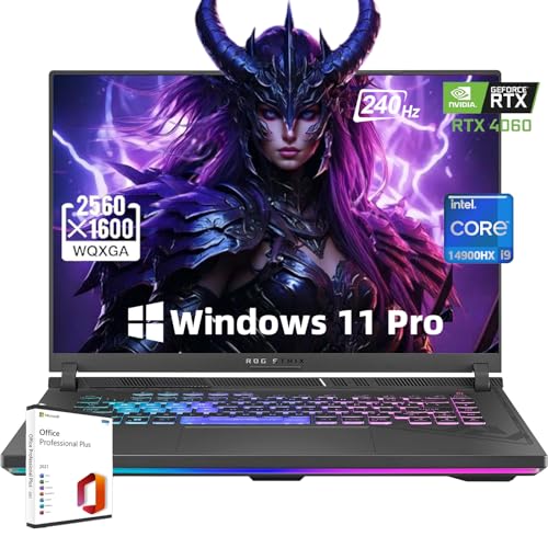 ASUS ROG Strix G16 Ordinateur portable de jeu 16 240 Hz Intel-i9-14900HX(24 cœurs), NVIDIA GeForce RTX 4060, 64 Go de RAM DDR5, 1 To SSD, Wi-Fi 6, clavier rétroéclairé, Windows 11 Pro et Microsoft