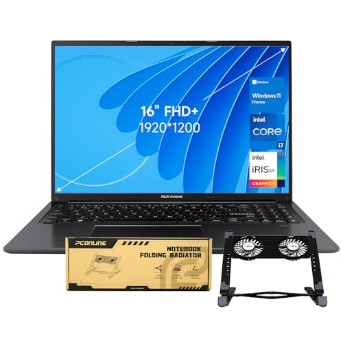 ASUS Ordinateur portable Vivobook 16 F1605, 16 WUXGA (1920 x 1200), Intel i7-1355U, 16 Go de RAM, SSD de 1 To, ensemble avec radiateur pliable PCO pour ordinateur portable, refroidisseur pour