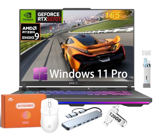 ASUS Ordinateur Portable de Jeu ROG Strix G16, AMD Ryzen 9 8940HX (jusqu'à 5,3 GHz), GeForce RTX 5070Ti 12 Go GDDR7, écran 16 WUXGA 165 Hz, 32 Go de RAM DDR5, 2 to SSD, KB rétroéclairé, Windows 11