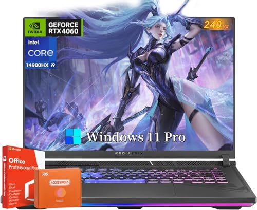 ASUS Ordinateur portable de jeu ROG Strix G16, avec licence à vie Office 2024, 16 po QHD 240 Hz, Intel i9-14900HX, GeForce RTX 4060, 16 Go de RAM DDR5, 1 To SSD, Ko rétroéclairé, Windows 11 Pro, avec