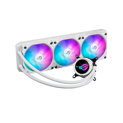 Refroidisseur liquide tout-en-un ROG Strix LC III 360 ARGB White Edition avec bloc d'eau rotatif à 360°, pompe Gen7 v2 d'Asetek, ventilateurs ROG ARGB haut de gamme et plus de 10 effets d'éclairage