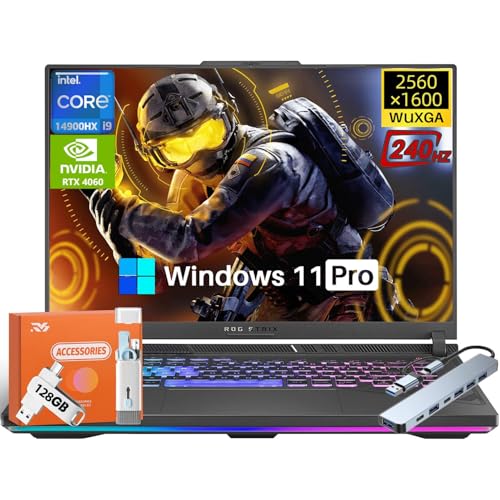 ASUS Ordinateur portable de jeu ROG Strix G16, 16 ROG Nebula QHD 240Hz WQXGA (16 10), Intel 24-Core i9-14900HX, GeForce RTX 4060, 32 Go DDR5, 1 To SSD, rétroéclairage RVB, Wi-Fi 6E, Win11 Pro, avec