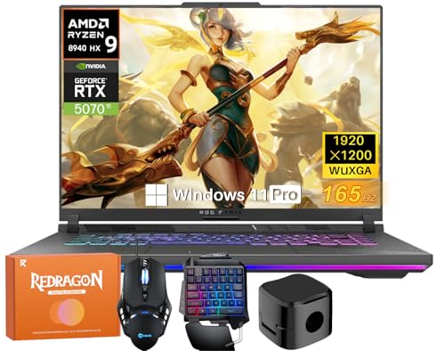 ASUS Ordinateur portable de jeu ROG Strix G16, AMD Ryzen 9 8940HX (16 cœurs, 32 fils, jusqu'à 5,3 GHz), NVIDIA RTX 5070Ti 12 Go GDDR7, 64 Go de RAM DDR5, 4 To SSD, écran FHD WUXGA 16 , Win 11 Pro