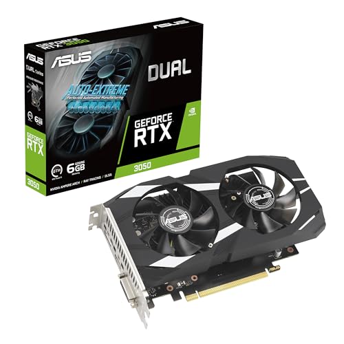 ASUS Dual NVIDIA GeForce RTX 3050 Carte Graphique de Jeu 6 Go – PCIe 4.0, 6 Go de mémoire GDDR6, HDMI 2.1, DisplayPort 1.4a, DVI-D natif, Design à 2 emplacements, Support en Acier, Indice IP5X, GPU