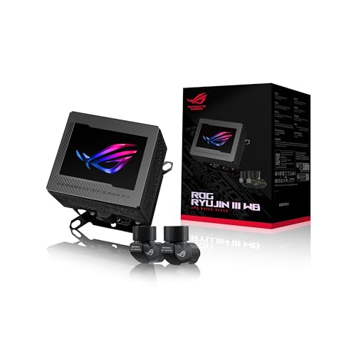 ASUS ROG RYUJIN III WB CPU Water Block Intel LGA 1700, 1200, 115X, AMD Socket AM4, AM5 Asetek Copper Cold Plate Black, 178 Micro-Cooling, écran LCD Couleur 3,5 , Ventilateur VRM intégré, raccords ROG