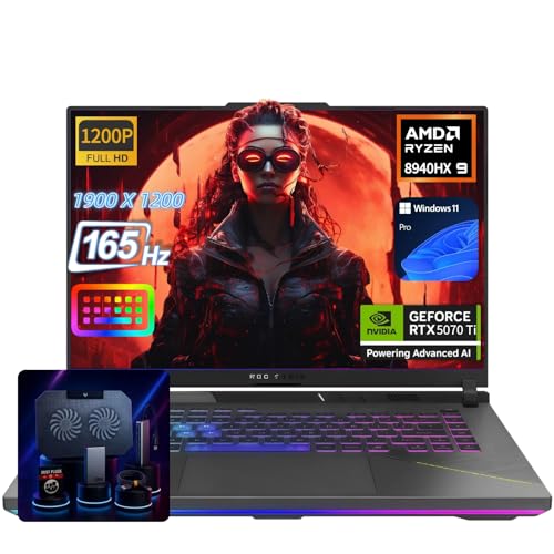 ASUS ROG Strix G16 Ordinateur portable de jeu – NVIDIA GeForce RTX 5070 Ti, AMD Ryzen 9 8940HX (jusqu'à 5,2 GHz), 16 165 Hz FHD , Win11 Pro, KB rétroéclairé, Wi-Fi 6E, avec accessoires (32 Go de RAM