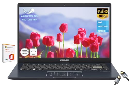 ASUS Vivobook Go Ordinateur portable FHD 14 Intel Pentium N6000 (jusqu'à 3,30 GHz), écran 1920 x 1080, mémoire 4 Go, eMMC 64 Go, Microsoft 365, NumberPad, webcam, HDMI, Wi-Fi, Win11H en mode S,