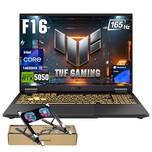 ASUS TUF F16 RTX 5050 Ordinateur portable de jeu prêt pour la réalité virtuelle, 16 FHD (1920 x 1200) 165 Hz, Intel i7-14650HX, NVIDIA RTX 5050, 64 Go DDR5, 4 To SSD, KB rétroéclairé RVB, webcam FHD