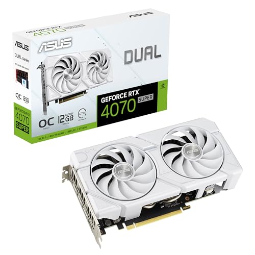 ASUS Dual GeForce RTX™ 4070 Super Evo White OC Edition (PCIe 4.0, 12 Go GDDR6X, DLSS 3, HDMI 2.1a, DisplayPort 1.4a, Design à 2.5 emplacements, Design axial-Tech, Double BIOS)