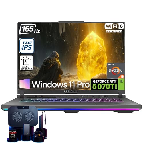 ASUS ROG Strix-G16 Ordinateur portable de jeu – AMD Ryzen 9 8940HX (jusqu'à 5,3 GHz), NVIDIA GeForce RTX 5070 Ti, écran 16 165 Hz 300 nits, 64 Go de RAM DDR5, 1 To SSD, WiFi 6E, KB rétroéclairé