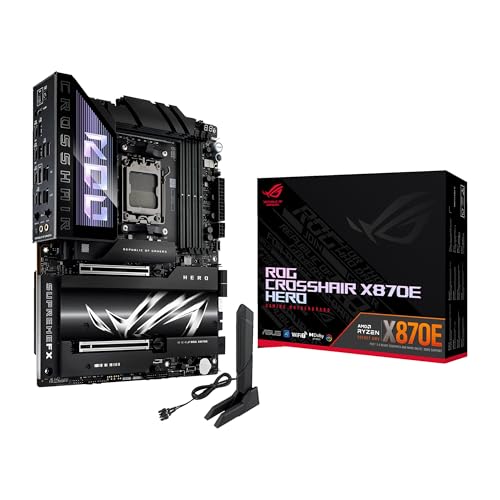 ASUS ROG Crosshair X870E Hero AMD X870E AM5 ATX, Advanced AI PC Ready, 18 2 2 Power Stages, DDR5, PCIe 5.0, 5X M.2, Wi-FI 7, USB4, AI Overclocking, Core Flex, PCIe Slot Q-Release Slim