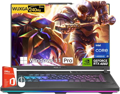 ASUS ROG Strix G16 Ordinateur portable de jeu, écran 16 240 Hz, licence à vie de bureau, Intel i9-14900HX, GeForce RTX 4060, 64 Go DDR5, 4 To SSD, KB rétroéclairé, Wi-Fi 6E, Windows 11 Pro, avec