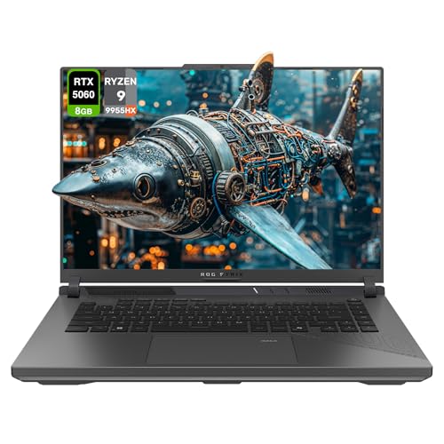 ASUS ROG Strix G16 Ordinateur portable de jeu, AMD Ryzen 9-9955HX, 16 Go de RAM DDR5, 1 To PCIe SSD, écran 16 WUXGA (1920 x 1200) 165 Hz, Nvidia G-Force RTX 5060, clavier RVB 4 zones, W11 Home, gris