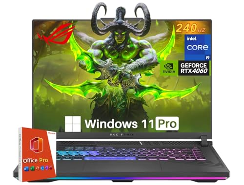 ASUS Ordinateur Portable de Jeu ROG Strix G16, NVIDIA RTX 4060, Intel i9-14900HX, 16 ROG Nebula 16 10 QHD 240 Hz, WiFi 6E, BT 5.3, 64 Go DDR5, 4 to SSD, Windows 11 Pro, Office Pro Lifetime