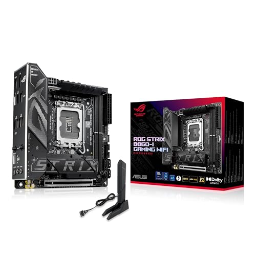 ASUS ROG Strix B860-I Gaming WiFi B860 LGA 1851 mITX Mini-ITX, Carte mère Intel® Core™ Ultra Series 2 Ready, Advanced AI Ready, 10 1 2 1 étape, DDR5, LAN 2.5G, WiFi7, M.2, Thunderbolt™ 4, USB Type-C®