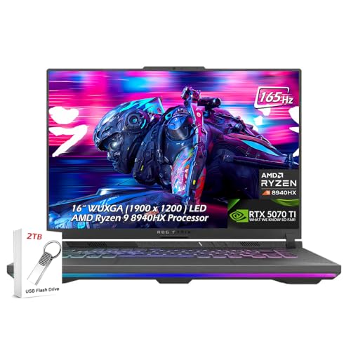 ASUS ROG Strix G16 Ordinateur portable de jeu, 16 1900 x 1200 (WUXGA) LED IPS 165 Hz, AMD Ryzen 9 8940HX, RTX5070Ti, 16 Go de RAM 1 To SSD, KB rétroéclairé, Wi-Fi6E Bluetooth, Win11, Eclipse Gray, W