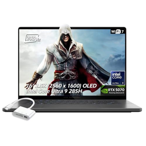 ASUS ROG Zephyrus G16 Ordinateur portable de jeu 16 2,5K OLED 240 Hz, Intel Core Ultra 9 285H, RTX 5070 8 Go, 16 Go LPDDR5X 2 To SSD, Thunderbolt4, Wi-Fi7, Ko rétroéclairé, Win11, gris éclipse, avec