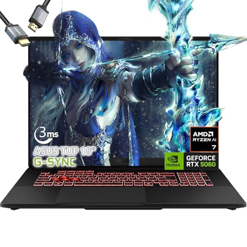 ASUS Ordinateur portable de jeu TUF A18 - AMD Ryzen 7 260 Beat i9-13905H - NVIDIA RTX 5060-64 Go de RAM - SSD 4 To - Écran WUXGA de 18 - Clavier rétroéclairé RVB - Thunderbolt 4 - Caméra FHD - Gamer