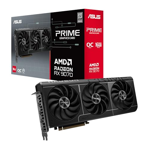ASUS Prime Radeon™ RX 9070 OC Edition Carte graphique (PCIe 5.0, HDMI DP 2.1, design à 2,5 emplacements, ventilateurs axial-tech, roulements de ventilateur à double bille, double BIOS, protection GPU)