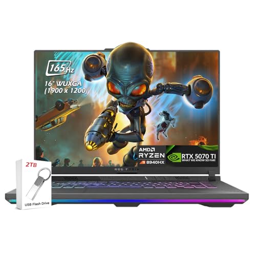 ASUS ROG Strix G16 Ordinateur portable de jeu 16 WUXGA LED IPS 165 Hz 300 nits, AMD Ryzen 9 8940HX, RTX 5070 Ti 12 Go, 32 Go DDR5 2 To SSD, Wi-Fi6E, KB rétroéclairé, Win11, gris éclipse, avec clé USB