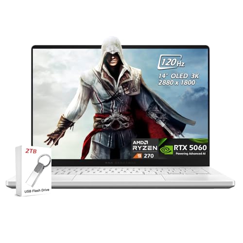 ASUS - Ordinateur portable de jeu ROG Zephyrus G14 14 - AMD Ryzen 9 270 - NVIDIA GeForce RTX 5060-16 Go LPDDR5X RAM 2 To SSD - Wi-Fi7 Bluetooth BacklitKB Windows 11 - Blanc platine - Avec clé USB de