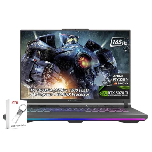 ASUS ROG Strix G16 Ordinateur portable de jeu | 16 LED WUXGA 165 Hz anti-reflet 300 nits | AMD Ryzen 9 8940HX | 16 Go DDR5 2 To SSD | RTX 5070 Ti | Wi-Fi 6E rétroéclairé KB Win11 | Gris Eclipse |