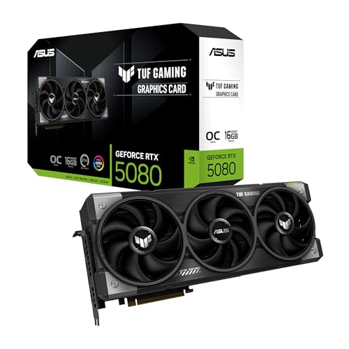 ASUS TUF Gaming GeForce RTX 5080 Carte graphique de jeu GDDR7 16 Go (PCIe 5.0, HDMI DP 2.1, 3,6 emplacements, composants de qualité militaire, revêtement PCB de protection, ventilateurs axial-tech