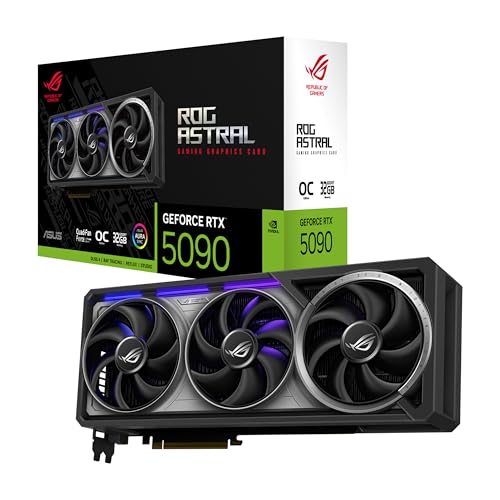 ASUS ROG Astral GeForce RTX 5090 OC Edition Carte graphique, NVIDIA (PCIe 5.0, 32 Go GDDR7, HDMI DP 2.1, 3.8-Slot, 4 ventilateurs, ventilateurs axial-tech, chambre à vapeur brevetée, coussinet