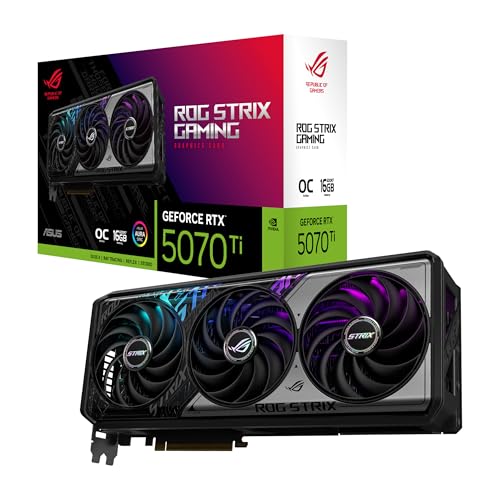 ASUS ROG Strix GeForce RTX 5070 Ti OC Edition Carte Graphique GDDR7 16 Go (PCIe 5.0, HDMI DP 2.1, 3.2-Slot, Ventilateurs axial-Tech, Design MaxContact avec Chambre à Vapeur, Tampon Thermique GPU à