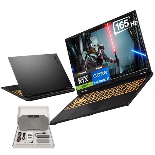 ASUS TUF F16 Ordinateur portable de jeu – Écran antireflet FHD 165 Hz, NVIDIA RTX 5060, Intel i7-14650HX (jusqu'à 5,2 GHz), WiFi 6E, Windows 11 Pro, avec ensemble YJHHH (64 Go DDR5 | 4 To SSD)