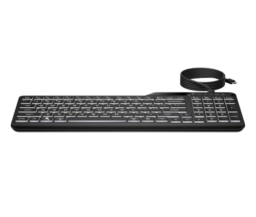 HP Clavier Filaire rétroéclairé 400 | Touches Lumineuses à Del Blanc Chaud avec 3 Niveaux de luminosité | Design Fin et Portable | 12 Touches programmables | Cordon USB-C et Adaptateur USB-A |