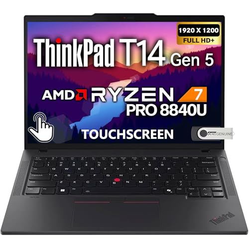 Lenovo ThinkPad T14 Gen 5 Ordinateur portable professionnel à écran tactile AI, écran FHD de 14 po, AMD Ryzen 7 PRO 8840U, 16 Go de RAM DDR5, 512 Go SSD, empreintes digitales, clavier rétroéclairé