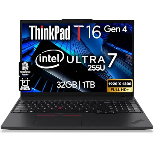 Lenovo ThinkPad T16 Gen 4 AI Business Laptop 16 FHD Display, Intel Ultra 7 255U (Beats i7-1355U), 32 Go de RAM DDR5, SSD de 1 To, Webcam 5 Mo, empreintes digitales, KB rétroéclairé, WiFi 6E BT, RJ