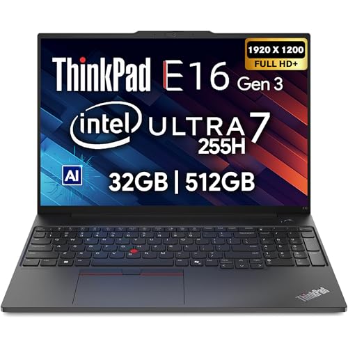 Lenovo ThinkPad E16 Gen 3, 16 FHD , Intel Ultra 7 255H, 32 Go de RAM DDR5, 512 Go NVMe, empreintes digitales, clavier rétroéclairé, WiFi 6E, RJ-45, webcam FHD, Windows 11 Pro, ordinateur portable
