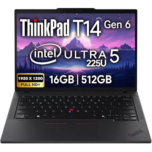 Lenovo ThinkPad T14 G6 AI Ordinateur portable professionnel Écran FHD de 14 po, Intel Ultra 5 225U, 16 Go de RAM DDR5, SSD 512 Go, webcam FHD 5 MP, empreintes digitales, KB rétroéclairé, Wi-Fi 6E, 2