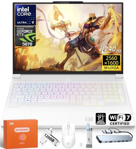 Lenovo Legion 7i 2025 Ordinateur portable de jeu, Intel Ultra 9 275HX (24 cœurs), RTX 5070 8 Go GDDR7, écran 16 2,5K 240 Hz 1 ms 500 nits, 64 Go DDR5 et 4 To SSD, Wi-Fi 7, rétroéclairage RVB, blanc