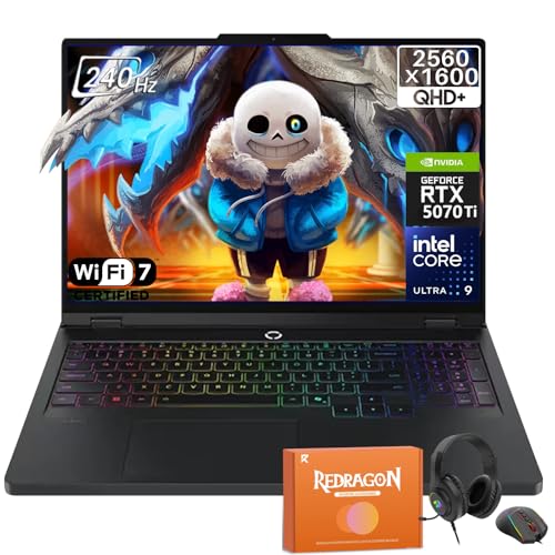 Lenovo Legion Pro 5i Ordinateur portable de jeu, écran OLED 16 2,5K 240 Hz, Intel Ultra 9 275HX, RTX 5070Ti 12 Go GDRR7, 32 Go DDR5 5600MT s, 1 To SSD, Wi-Fi 7, Windows 11 Pro, W REDRAGON Casque et