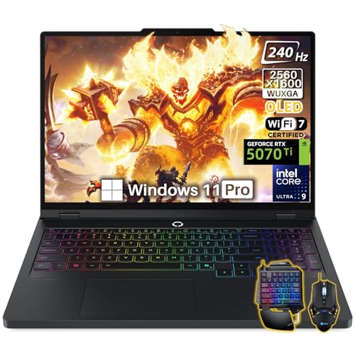 Lenovo Legion Pro 5i Ordinateur portable de jeu, écran OLED 16 2,5K 240 Hz, NVIDIA GeForce RTX 5070Ti 12 Go GDRR7, Intel Core Ultra 9 275HX, 32 Go DDR5 5600MT s, 2 To SSD, Wi-Fi 7, Windows 11 Pro