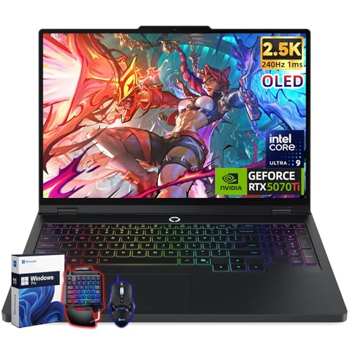 Lenovo Legion Pro 5i Ordinateur portable de jeu, NVIDIA RTX 5070Ti 12 Go GDRR7, écran OLED 16 2560 x 1600 240 Hz, Intel Ultra 9 275HX (5,4 GHz), 32 Go DDR5 5600MT s, 1 To SSD, Wi-Fi 7, Windows 11 Pro