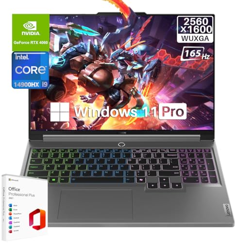 Lenovo Legion 5i 16 WQXGA 165 Hz Ordinateur portable de jeu, Intel i9-14900HX jusqu'à 5,8 GHz, 32 Go DDR5, 2 To SSD, GeForce RTX 4060, RGB rétroéclairé KB, WiFi 6E, webcam FHD, licence à vie