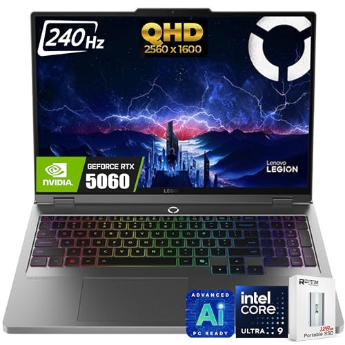Lenovo Legion 5i Ordinateur portable de jeu IA 16 , 16 240 Hz WQXGA (2560 x 1600) IPS 500nits, Intel 24-Core Ultra 9 275HX, NVIDIA GeForce RTX 5060 8 Go GDDR7, rétroéclairage RVB, WiFi 7, Win11 H, W