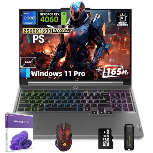 Lenovo Legion 5i Ordinateur portable de jeu – Écran WQXGA 165 Hz, Intel 24 cœurs i9-14900HX, GeForce RTX 4060, Wi-Fi 6E, clavier rétroéclairé RVB, Win 11 Pro avec accessoires JAWFOAL (64 Go de RAM
