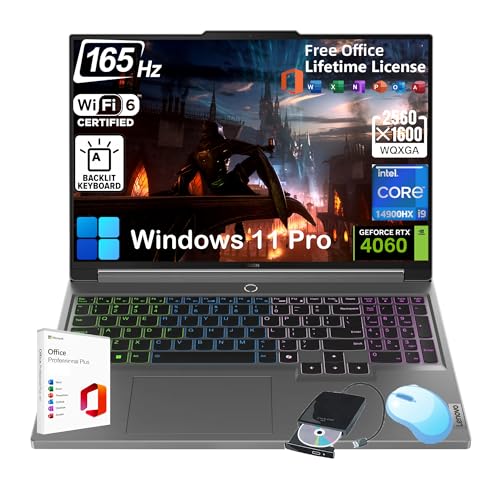 Lenovo Legion Pro 5i Ordinateur portable de jeu avec Office 2024 à vie • Intel 24 cœurs i9-14900HX • Écran WQXGA 16 • GeForce RTX 4060 • Ko rétroéclairé • Win 11 Pro et lecteur DVD externe (64 Go de