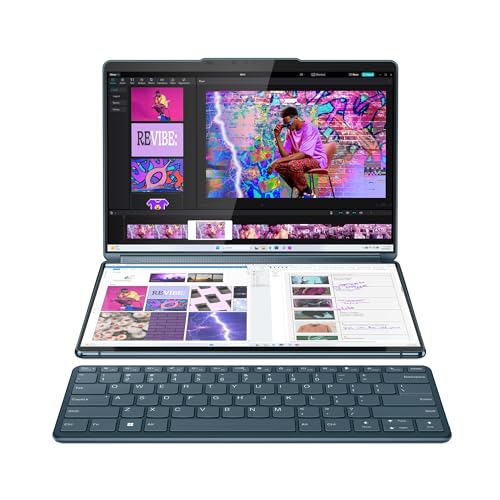 Lenovo Yoga Book 9 13IMU9 - Ordinateur Portable 2x13.3'' 2.8K OLED (Intel Core Ultra 7 155U, RAM 16Go, 1To SSD, Intel Graphics, Windows 11 Home) Clavier AZERTY - Tidal Teal