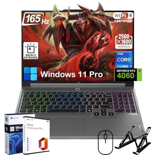 Lenovo Legion 5i Ordinateur portable de jeu avec Office Lifetime, processeur Intel 24 cœurs i9-14900HX, écran 16 165 Hz, GeForce RTX 4060, rétroéclairage RVB, Wi-Fi 6, Win 11 Pro, avec accessoires