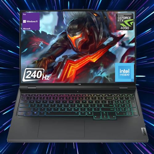 Lenovo Legion Pro Ordinateur portable de jeu i9 haute performance, 16 WQXGA 240 Hz, i9-14900HX, NVIDIA GeForce RTX 4090, 64 Go de RAM DDR5, 1 To SSD, HDMI, RGB rétroéclairé KB, Webcam, Wi-Fi 6, Win