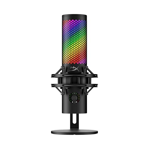 HyperX QuadCast 2 S, Microphone USB à condensateur RGB pour Gaming Streaming Podcast, 32 bits 192 kHz, 4 directivités, Tap to Mute, Commandes intégrées, Support Antichoc Amovible, PC Mac, USB-C, Noir