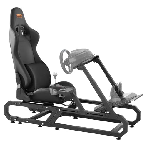 VEVOR Support de volant de course compact, cockpit de simulateur de conduite en acier robuste, charge 150 kg, support de volant et pédale réglables, pour Logitech G923 G920 G29, Thrustmaster T248P