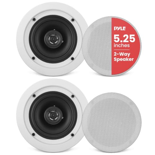 Pyle Haut-Parleur de Plafond, 13 cm, 2 Voies, 150 W, Rond, Blanc, pour Montage au Plafond et au Mur, 80 Hz à 20 kHz, Plat et Facile à Installer, idéal pour Home cinéma et multiroom